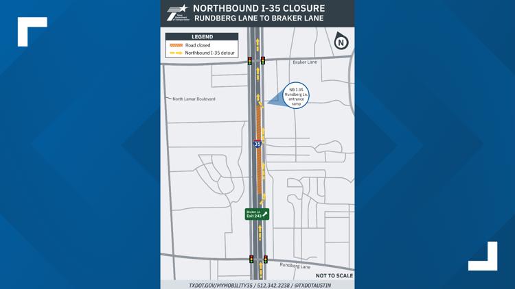 I-35 northbound lanes in North Austin to close nightly for 3 weekends
